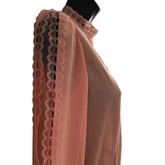 Vintage Peach JCPenney Long Sleeve Dress, 1980s Spring Dress Sz 4 or Small - Picture 4 of 8